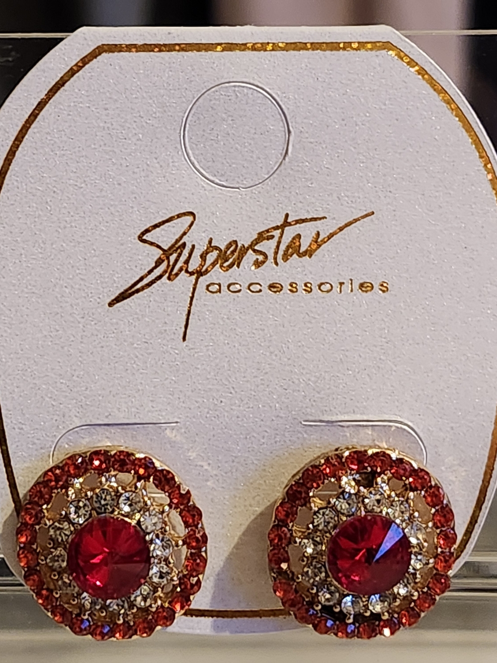 Red Crystal Circle Stud Earrings
